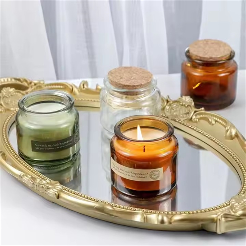 Amber Jar Candle - 나무 뚜껑이 있는 DIY 캔들 유리컵,