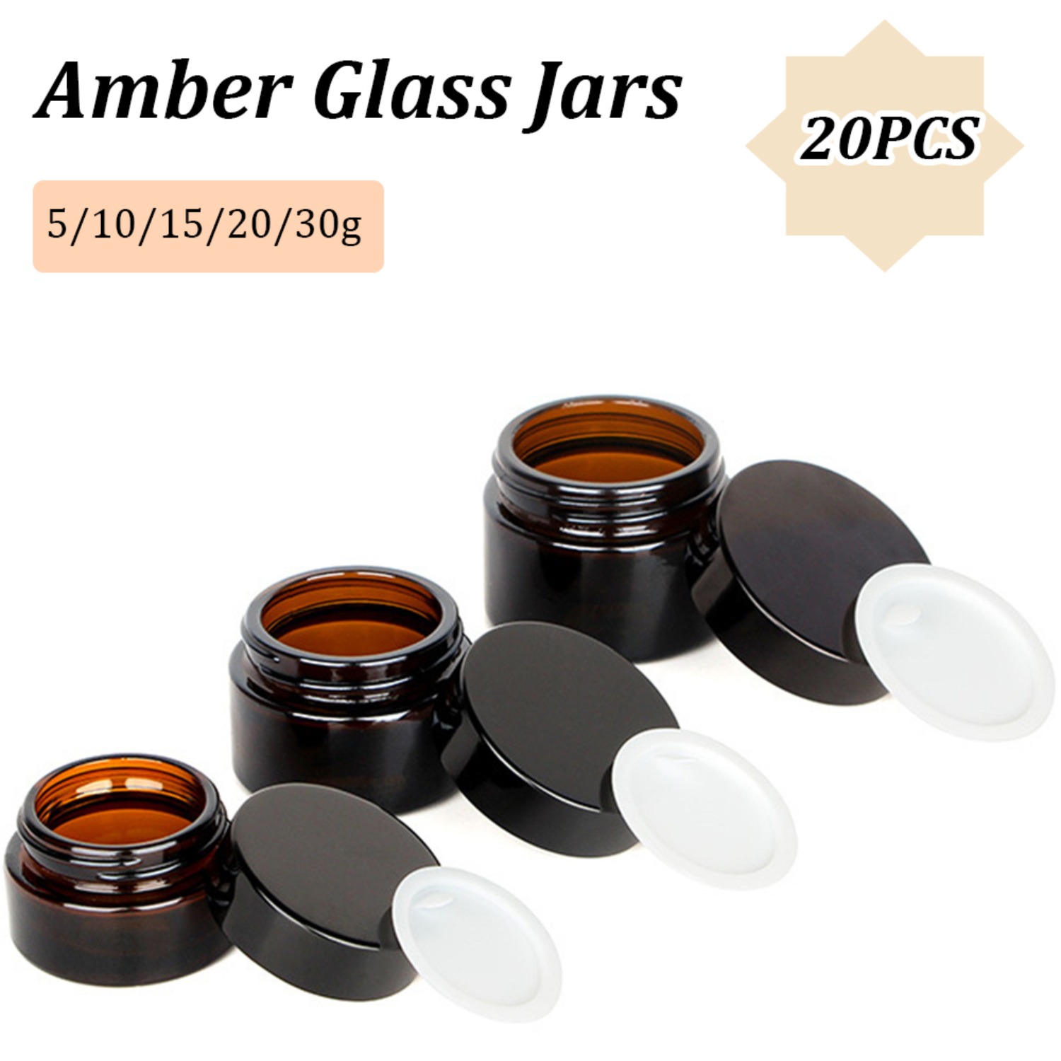 Amber Jar Candle - 20PCS 검은 뚜껑이있는 작은 앰버 유리