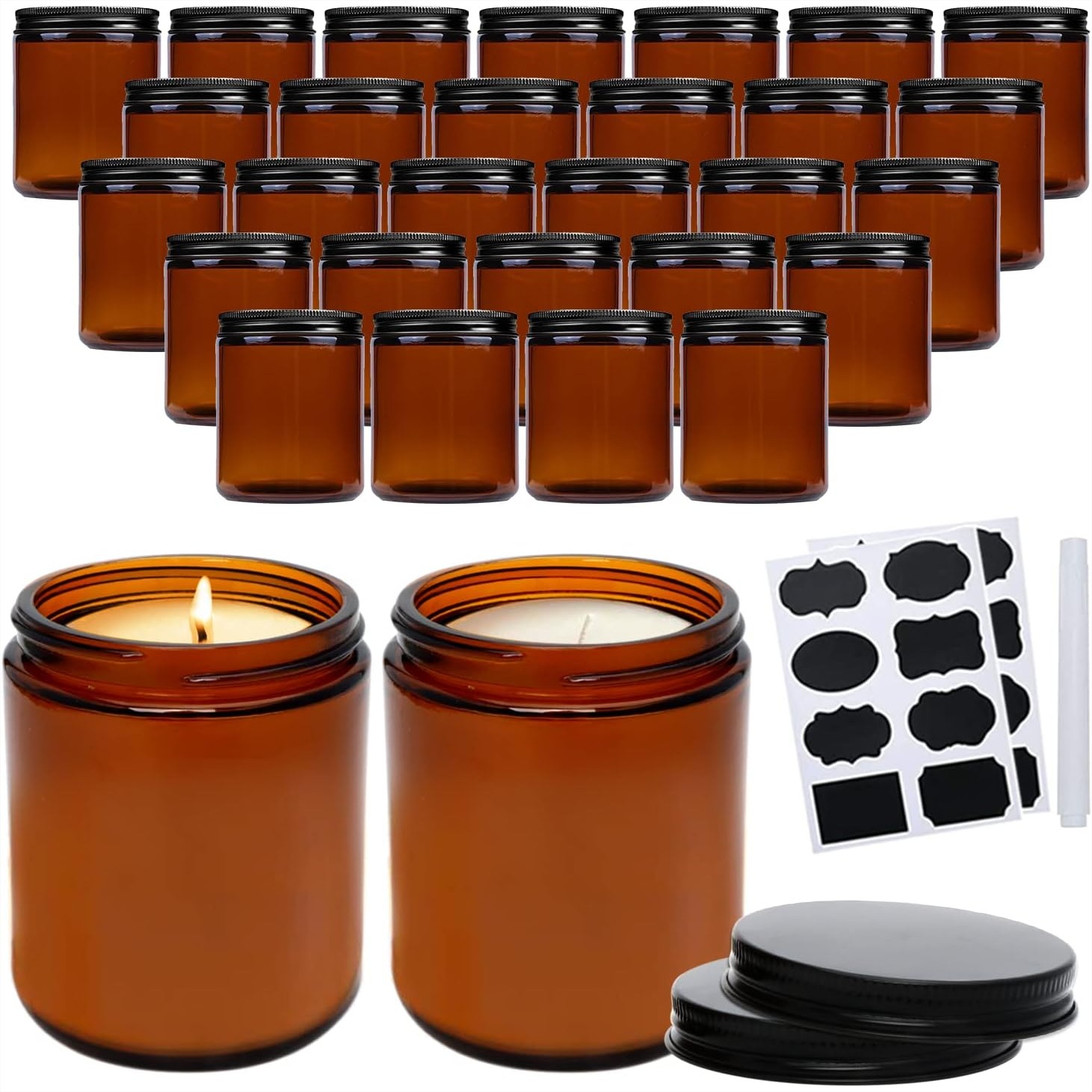 30개입 8온스(250ml) 호박색 유리병, 검정색 뚜 - Amber Jar Candle 리뷰 및 가격